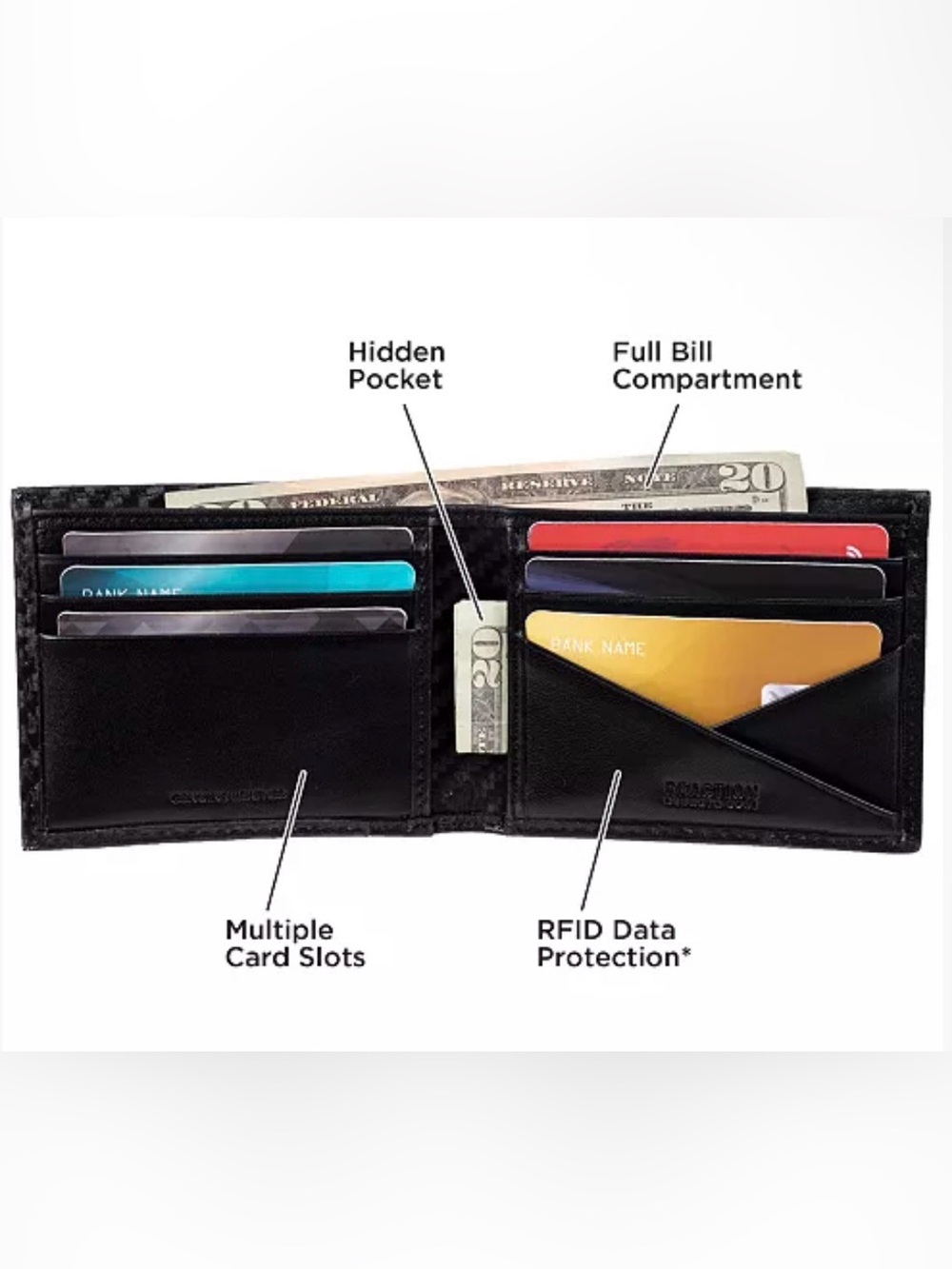 NWT Kenneth Cole Reaction Men's Black Bi-Fold Card & Key Wallet